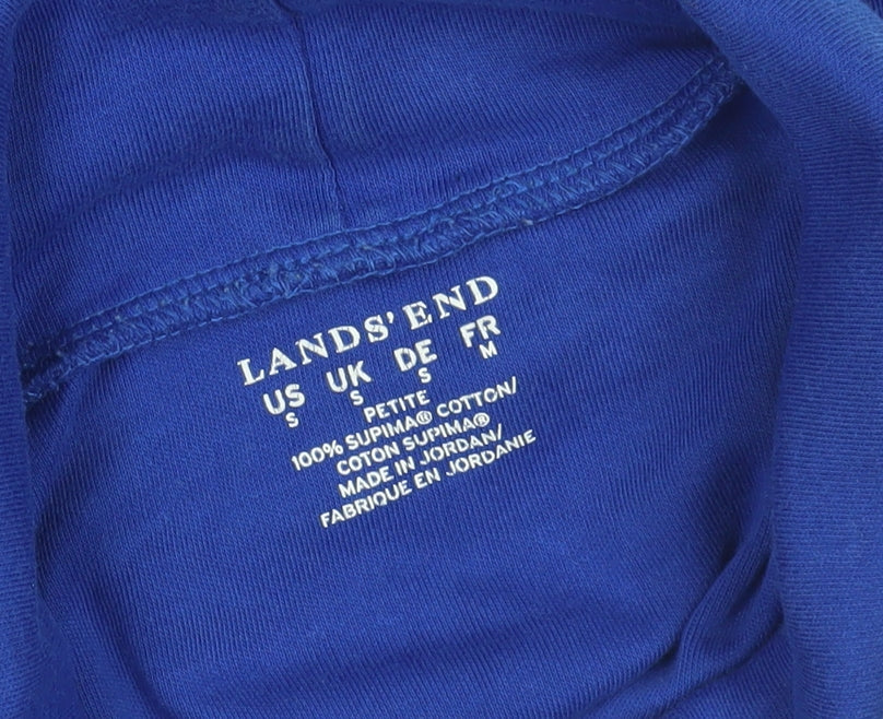 Lands' End Blue Cotton Roll Neck Long Sleeve T-Shirt S