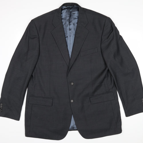Marks and Spencer Mens Grey Striped Wool Jacket Blazer Size 46 Regular