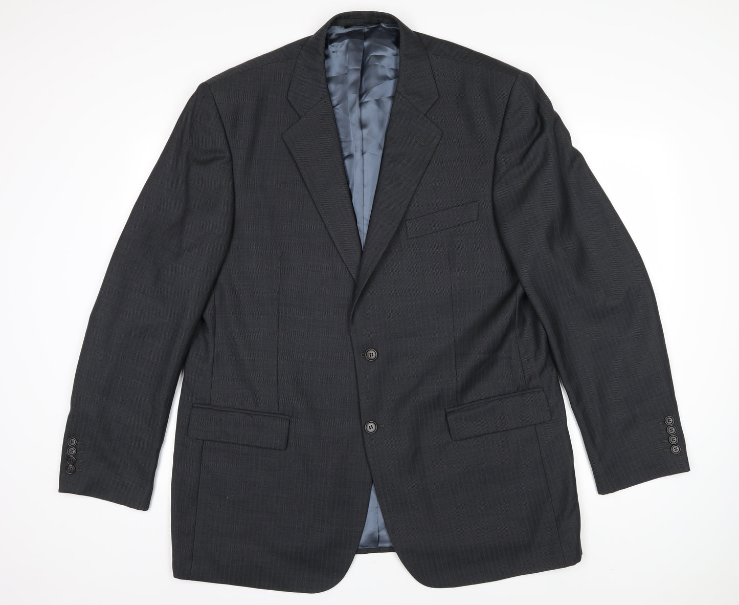 Marks and Spencer Mens Grey Striped Wool Jacket Blazer Size 46 Regular
