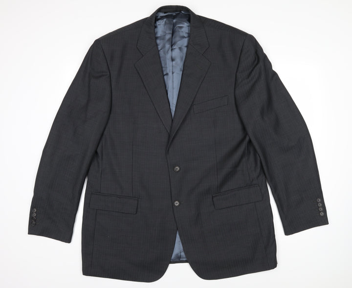 Marks and Spencer Mens Grey Striped Wool Jacket Blazer Size 46 Regular