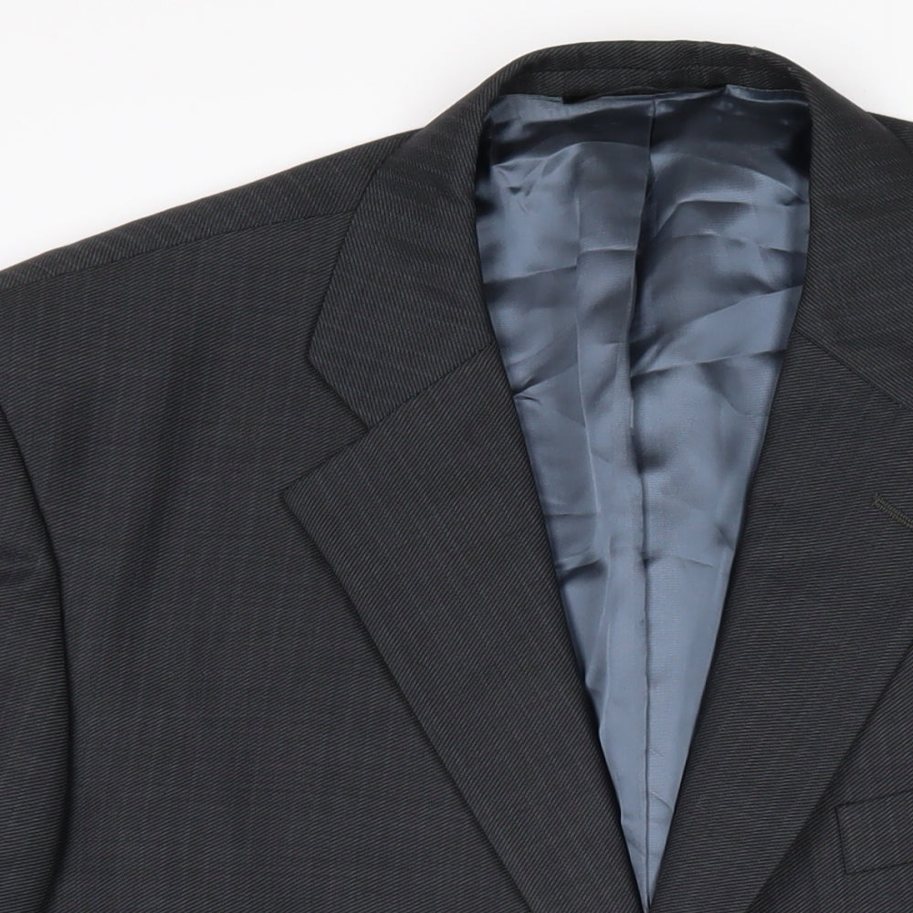 Marks and Spencer Mens Grey Striped Wool Jacket Blazer Size 46 Regular