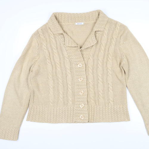 Damart Womens Beige Collared Acrylic Cardigan Jumper Size 14