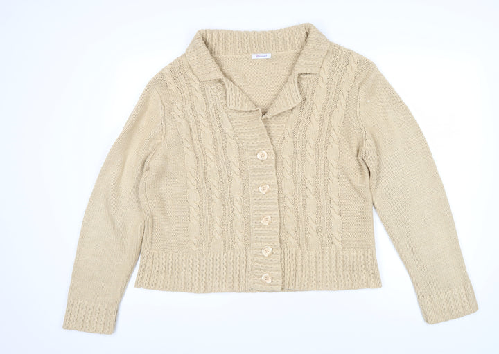 Damart Womens Beige Collared Acrylic Cardigan Jumper Size 14
