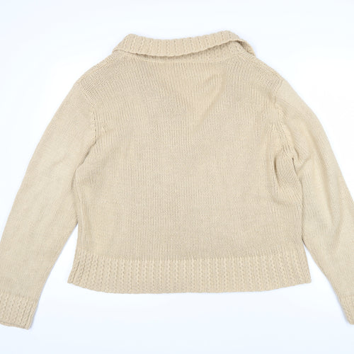 Damart Womens Beige Collared Acrylic Cardigan Jumper Size 14