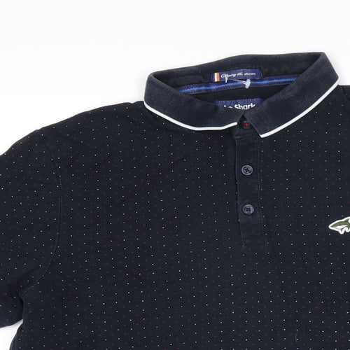 Le Shark Mens Blue Polka Dot 100% Cotton Polo Size L Collared Button