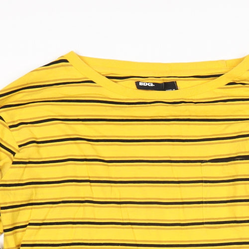 BDG Womens Yellow Striped 100% Cotton Basic T-Shirt Size M Round Neck