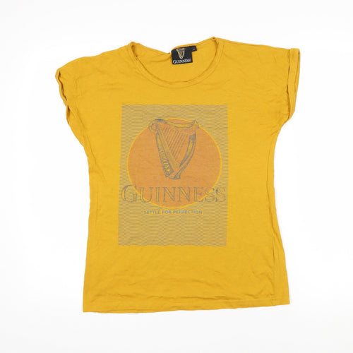 Guiness Womens Yellow Cotton Basic T-Shirt Size M Roll Neck - Guiness settle for perfection