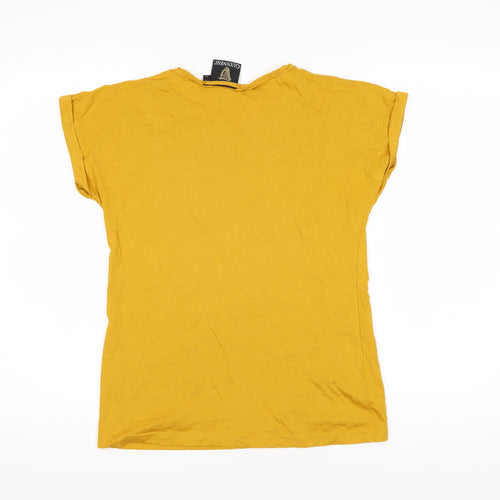 Guiness Womens Yellow Cotton Basic T-Shirt Size M Roll Neck - Guiness settle for perfection