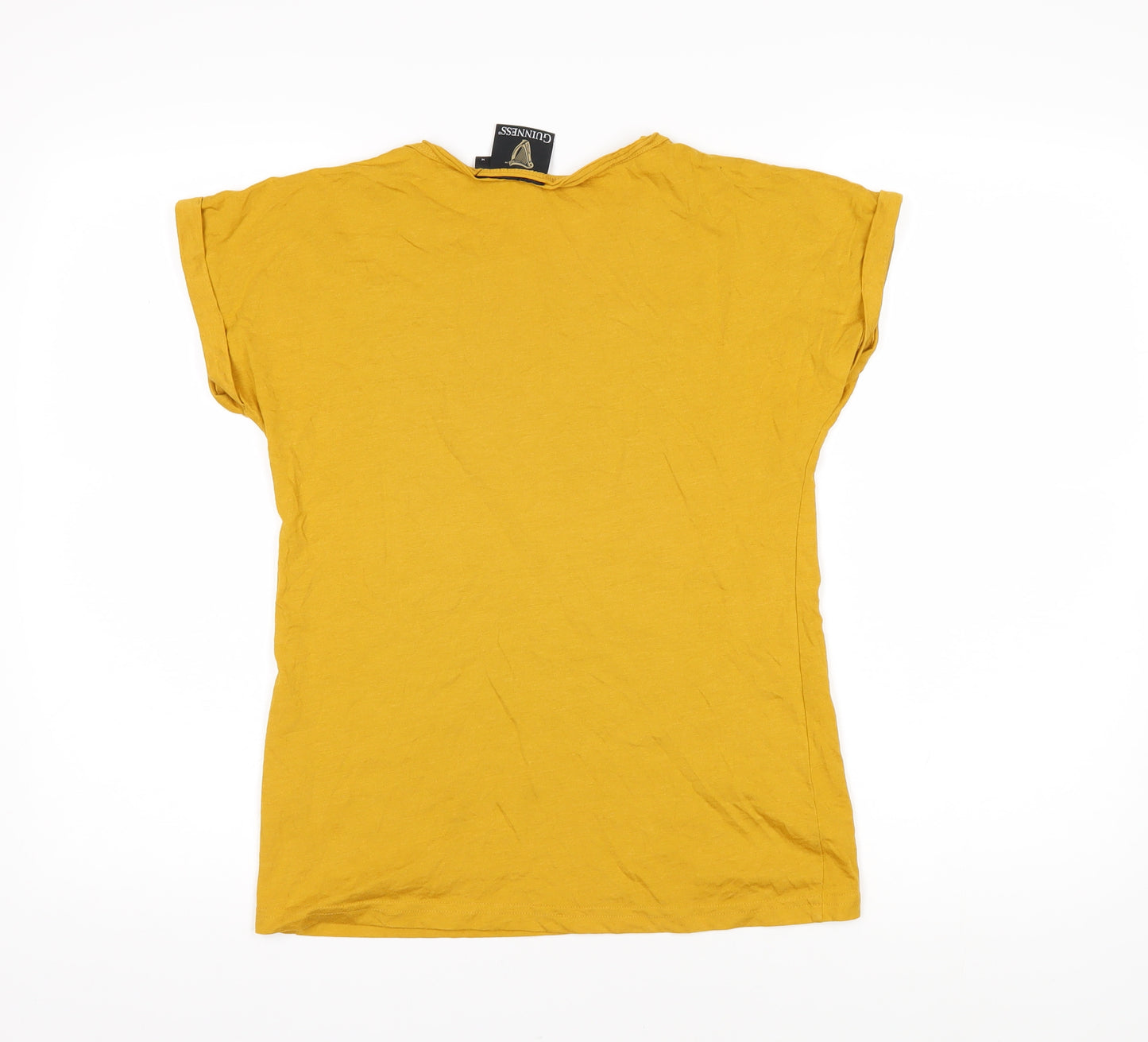 Guiness Womens Yellow Cotton Basic T-Shirt Size M Roll Neck - Guiness settle for perfection