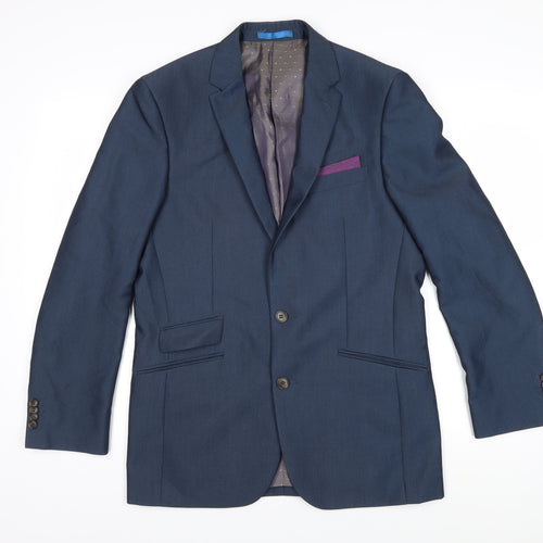 Greenwoods Mens Blue Houndstooth Polyester Jacket Blazer Size 38 Regular