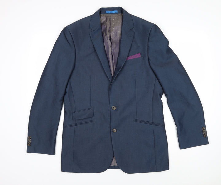 Greenwoods Mens Blue Houndstooth Polyester Jacket Blazer Size 38 Regular