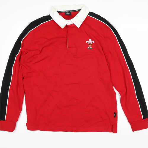 Welsh Rugby Mens Red Cotton Polo Size L Collared Button - Welsh rugby