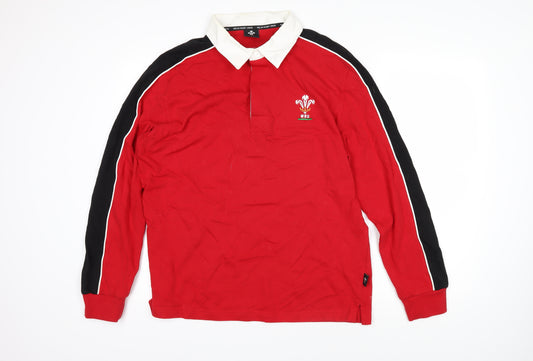 Welsh Rugby Mens Red Cotton Polo Size L Collared Button - Welsh rugby