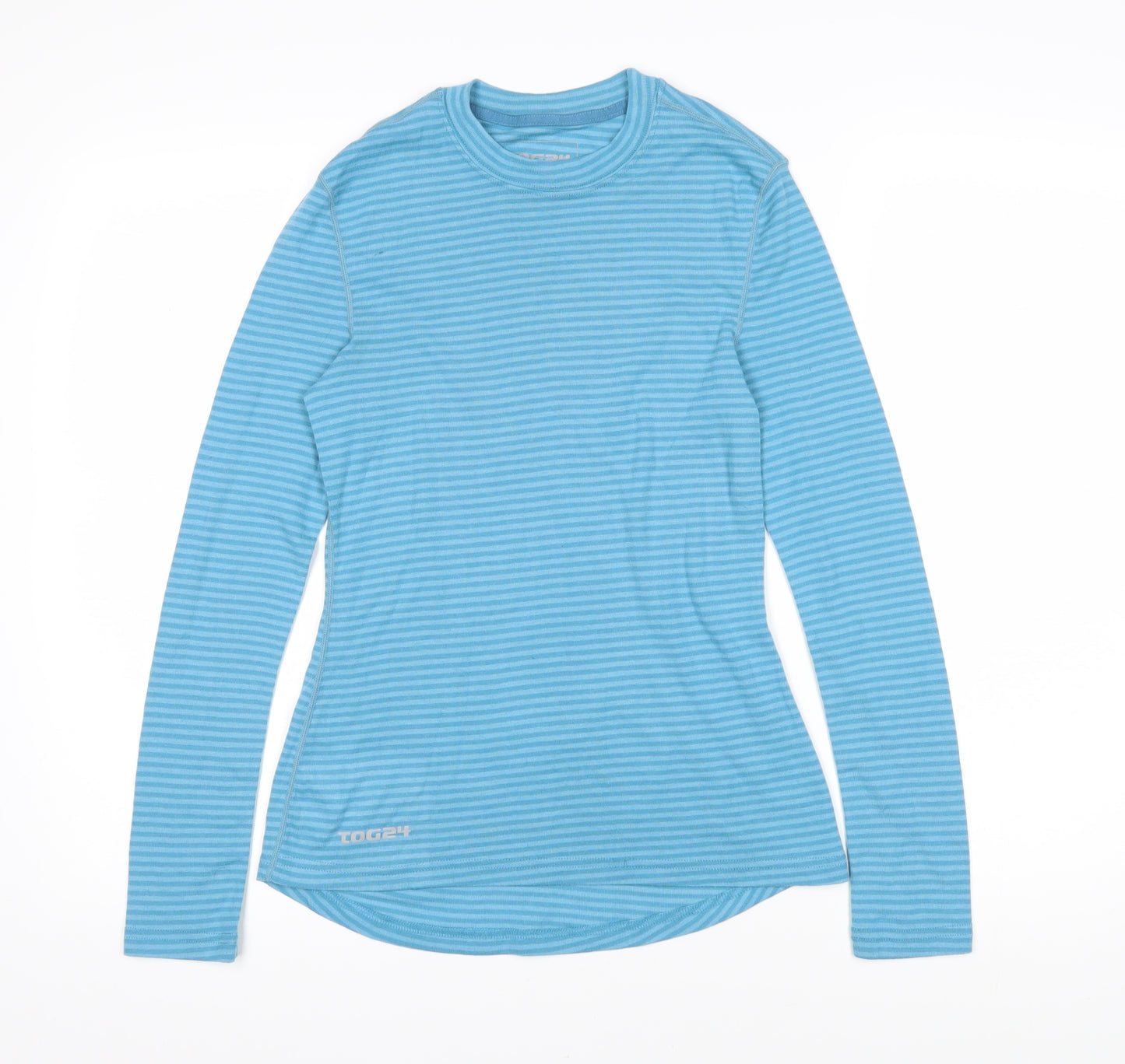 TOG24 Womens Blue Striped Cotton Basic T-Shirt Size 12 Round Neck