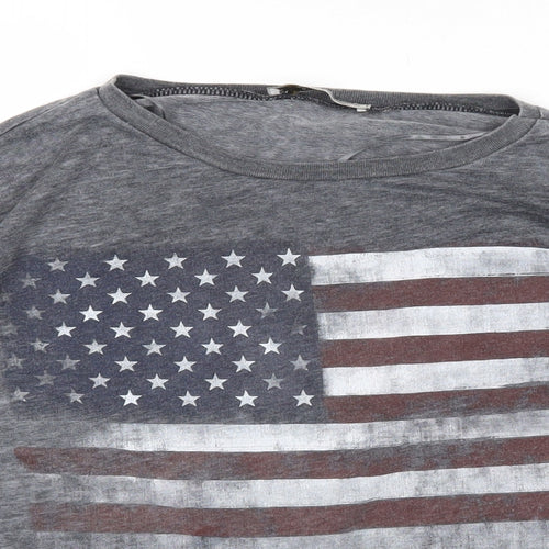 Pull&Bear Womens Grey Cotton Pullover Sweatshirt Size L Pullover - American Flag