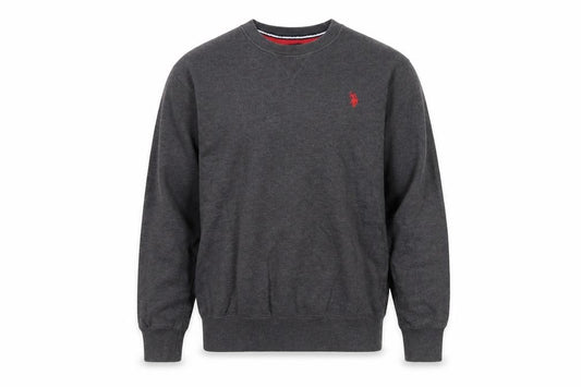 Front view of U.S. Polo Assn. men’s grey polyester pullover sweatshirt, size S