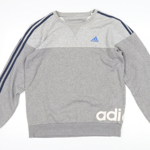 Addidas Mens Grey Polyester Pullover Sweatshirt Size M - Addidas logo