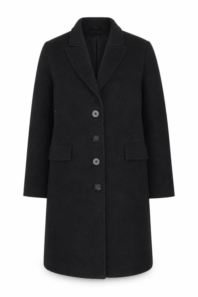 Front view of Pinta women’s grey overcoat coat, size UK 14, button