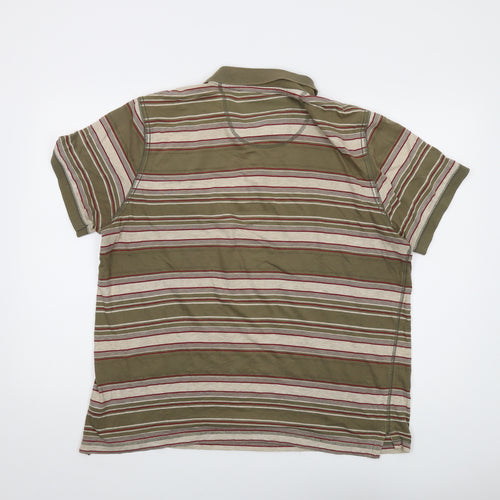 North Coast Mens Green Striped Cotton Polo Size L Collared Button