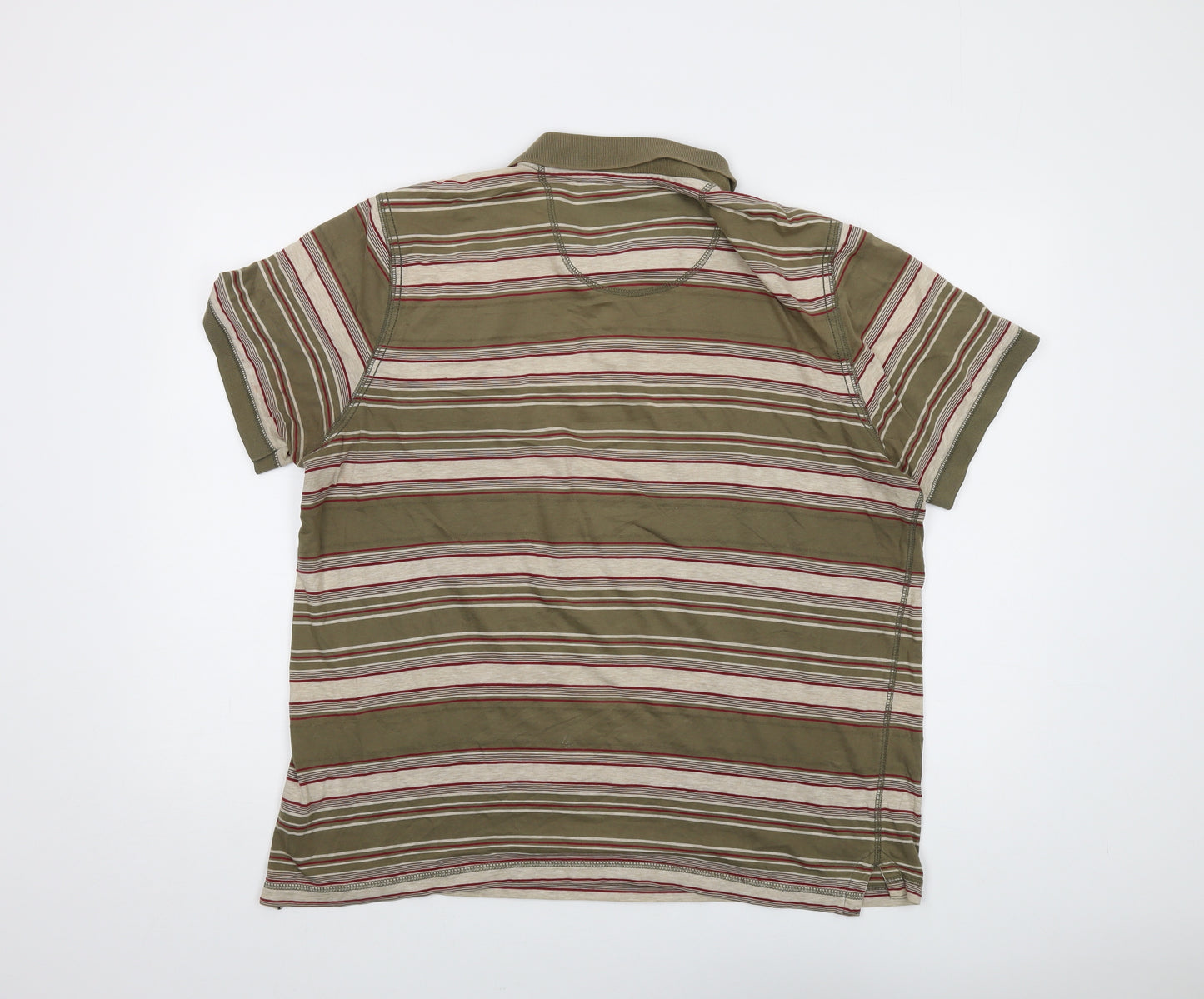 North Coast Mens Green Striped Cotton Polo Size L Collared Button