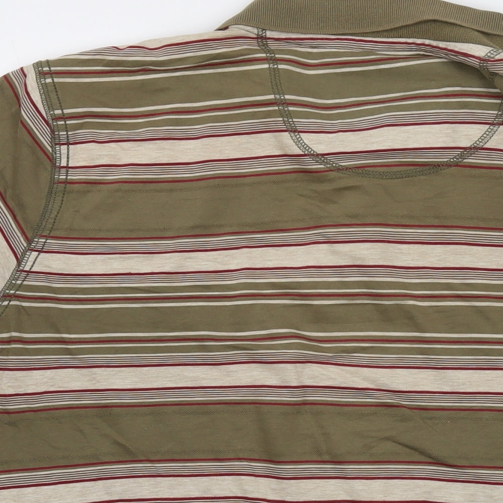 North Coast Mens Green Striped Cotton Polo Size L Collared Button