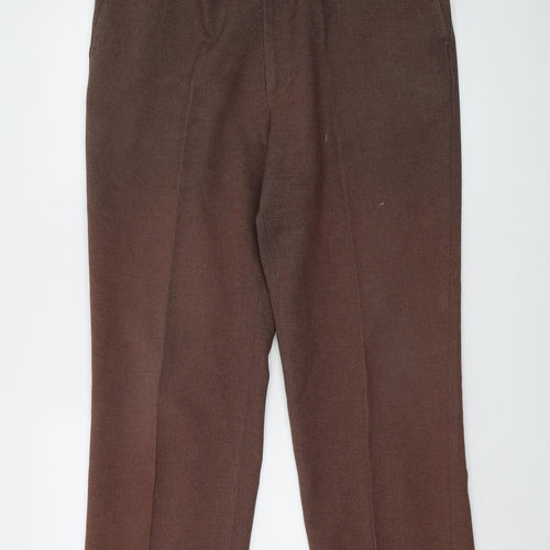 Farah Mens Brown Polyester Trousers Size 36 in L29 in Regular Button