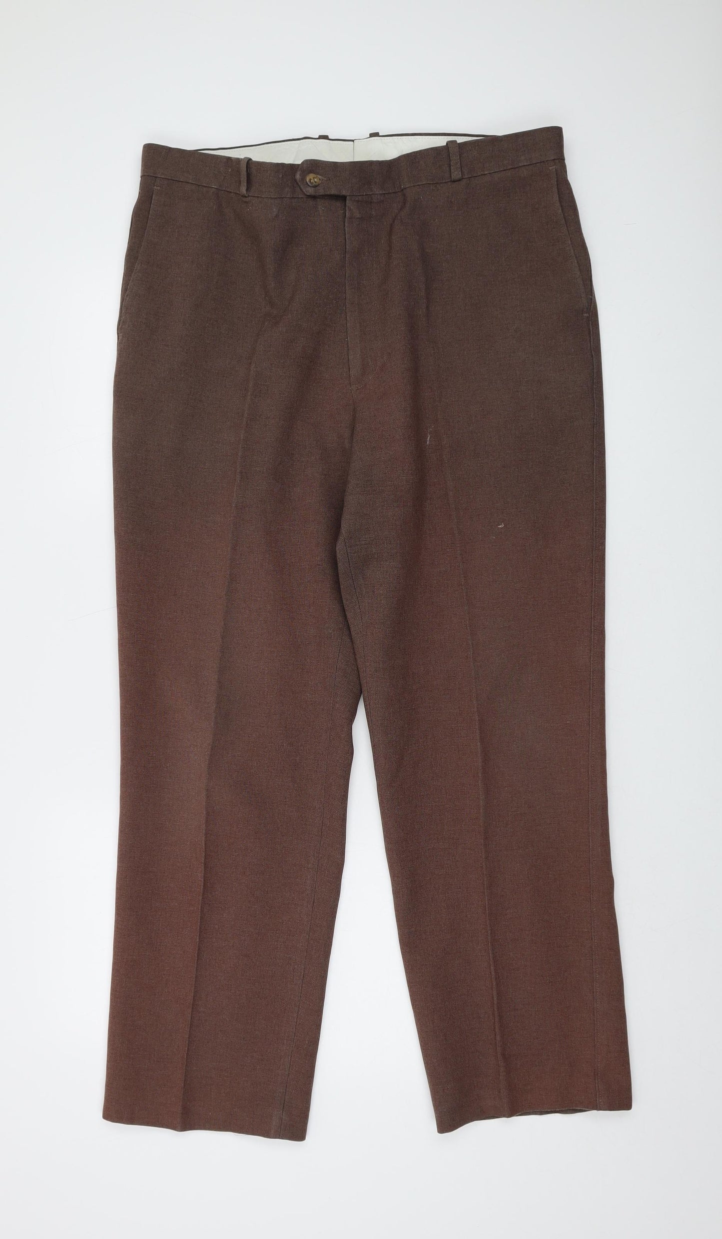 Farah Mens Brown Polyester Trousers Size 36 in L29 in Regular Button