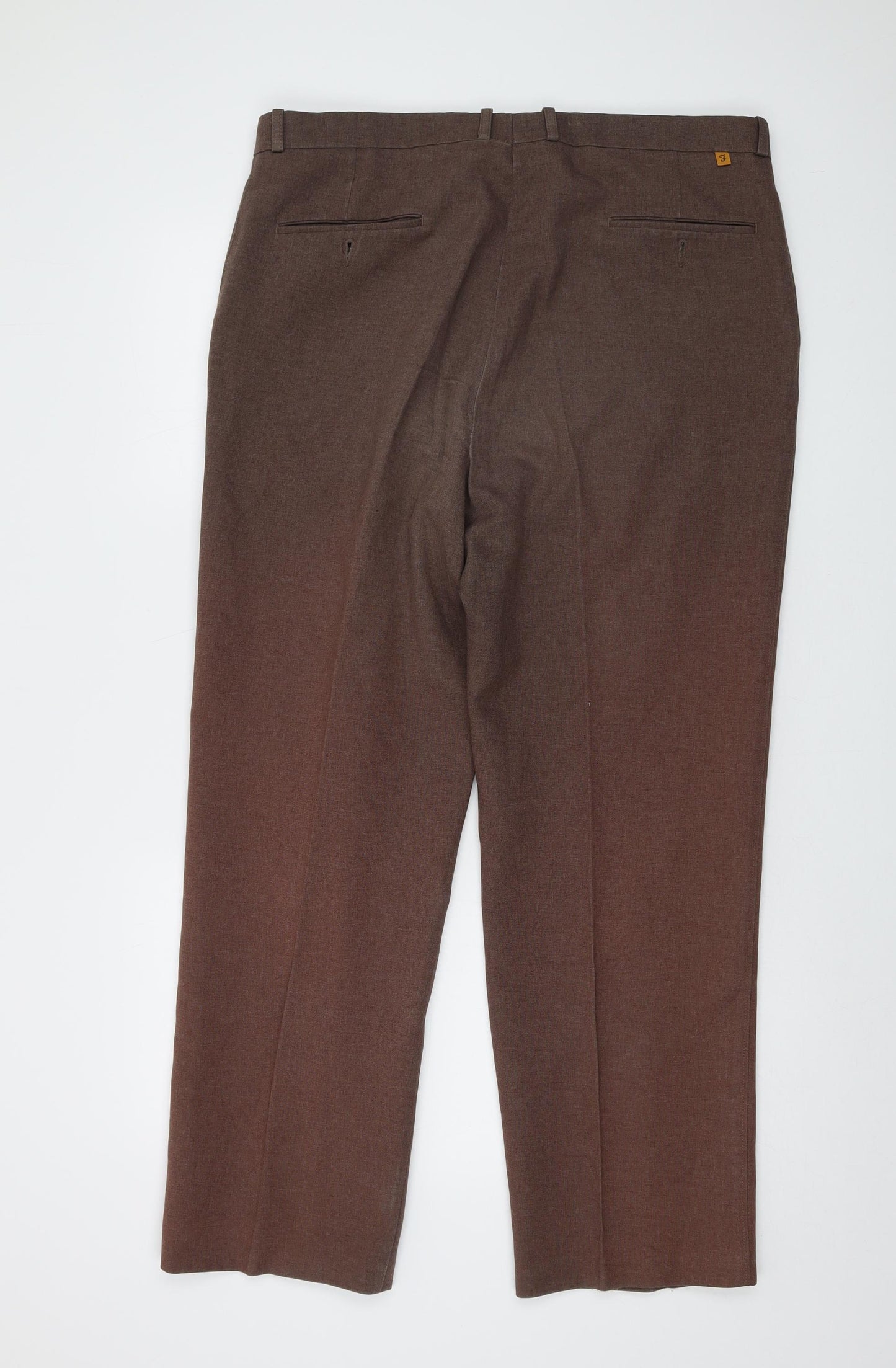 Farah Mens Brown Polyester Trousers Size 36 in L29 in Regular Button