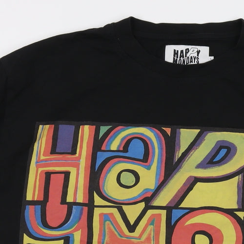Happy Mondays Mens Black Cotton T-Shirt Size L Crew Neck