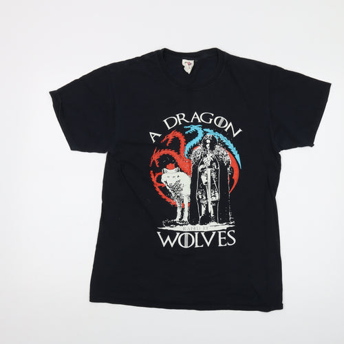 a Dragon Wolves Mens Beige Cotton T-Shirt Size M Crew Neck
