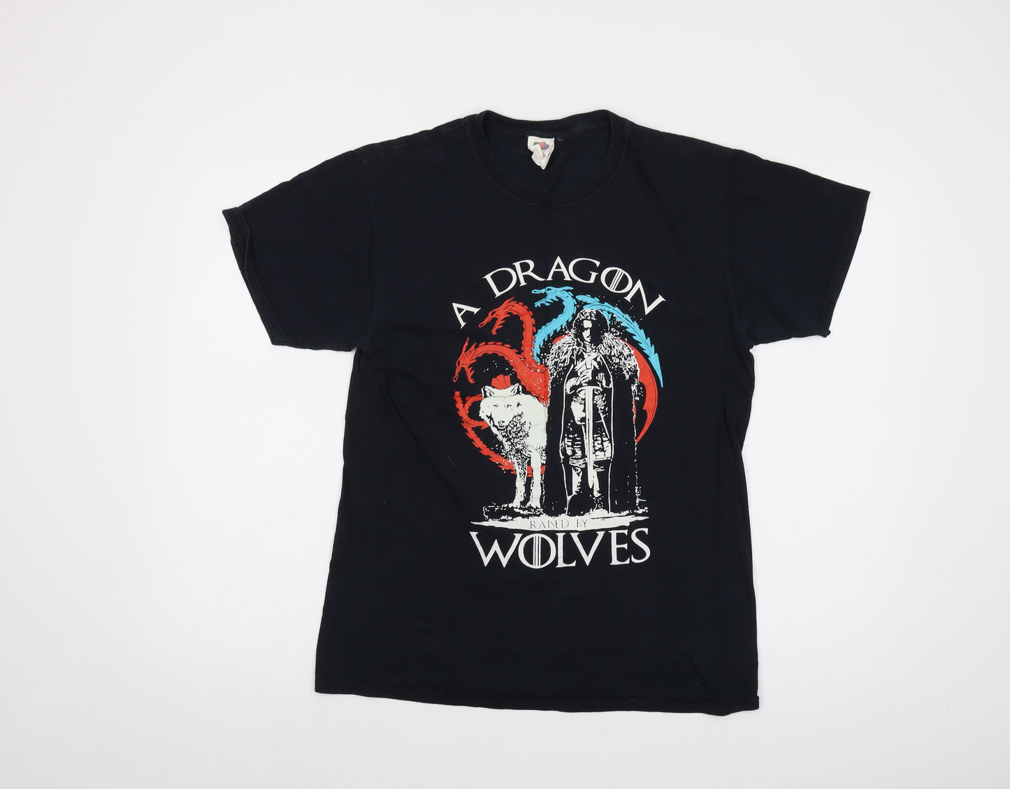 a Dragon Wolves Mens Beige Cotton T-Shirt Size M Crew Neck