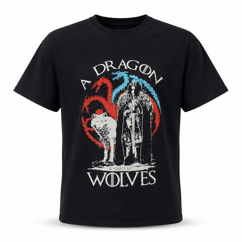 a Dragon Wolves Mens Beige Cotton T-Shirt Size M Crew Neck