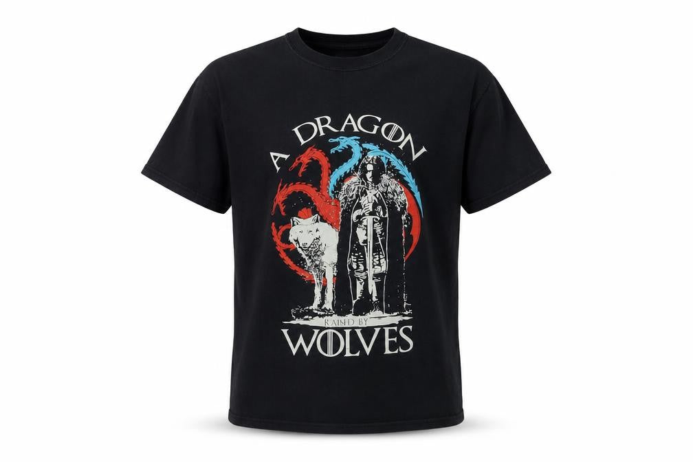 a Dragon Wolves Mens Beige Cotton T-Shirt Size M Crew Neck