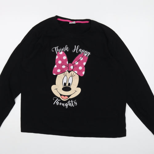 Disney Womens Black Cotton Basic T-Shirt Size L Crew Neck - Minnie Mouse
