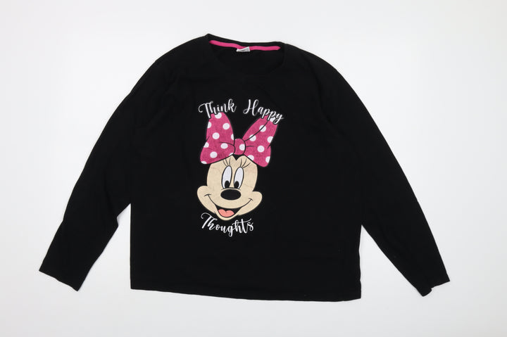 Disney Womens Black Cotton Basic T-Shirt Size L Crew Neck - Minnie Mouse