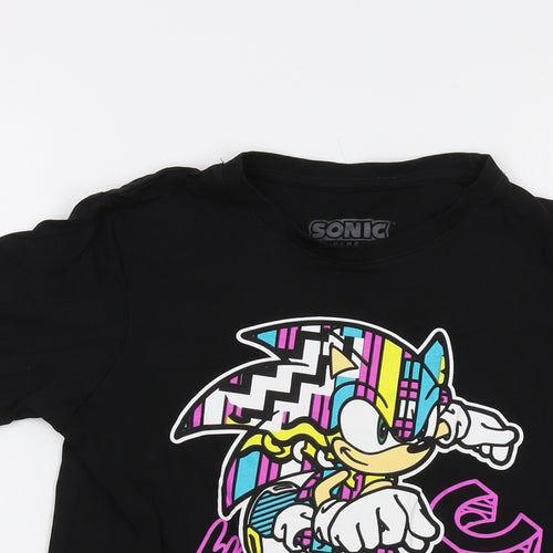 Sonic Girls Black Cotton Basic T-Shirt Size 10-11 Years Crew Neck Pullover