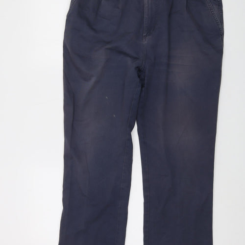 Cotton Traders Mens Blue Cotton Trousers Size 36 in L28 in Regular Button