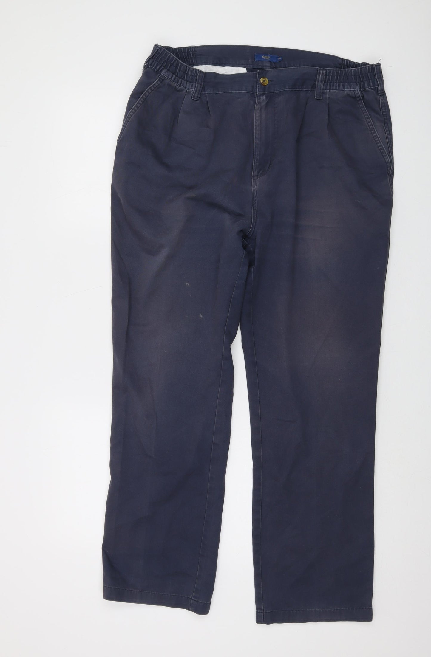 Cotton Traders Mens Blue Cotton Trousers Size 36 in L28 in Regular Button