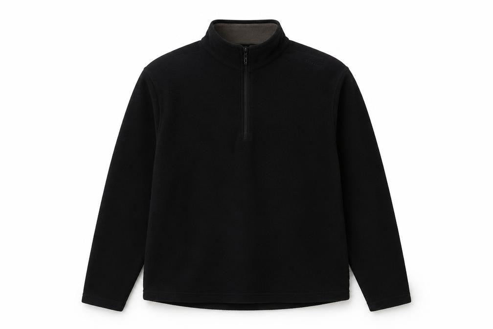 Front view of Quechua men’s black polyester pullover sweatshirt, size XL