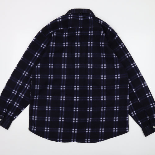 Argatta Mens Blue Plaid Polyester Button-Up Size L Collared Button