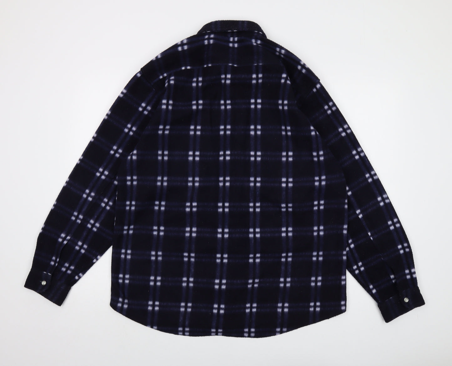 Argatta Mens Blue Plaid Polyester Button-Up Size L Collared Button