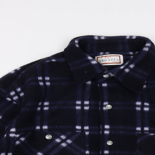 Argatta Mens Blue Plaid Polyester Button-Up Size L Collared Button