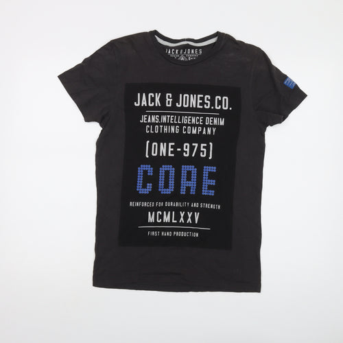 JACK & JONES Mens Grey Cotton T-Shirt Size S Crew Neck