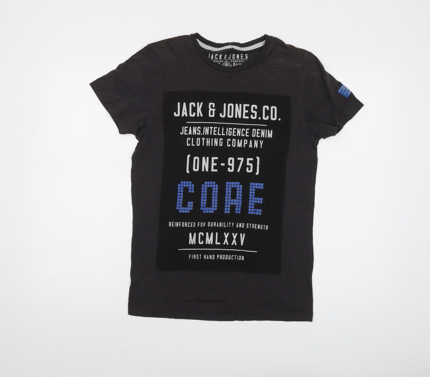 JACK & JONES Mens Grey Cotton T-Shirt Size S Crew Neck