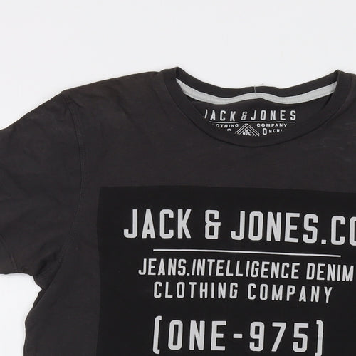 JACK & JONES Mens Grey Cotton T-Shirt Size S Crew Neck