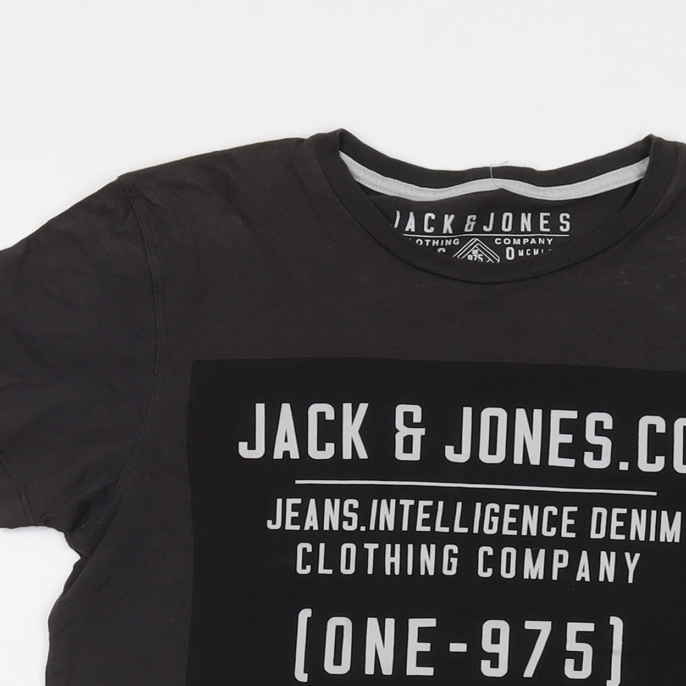 JACK & JONES Mens Grey Cotton T-Shirt Size S Crew Neck