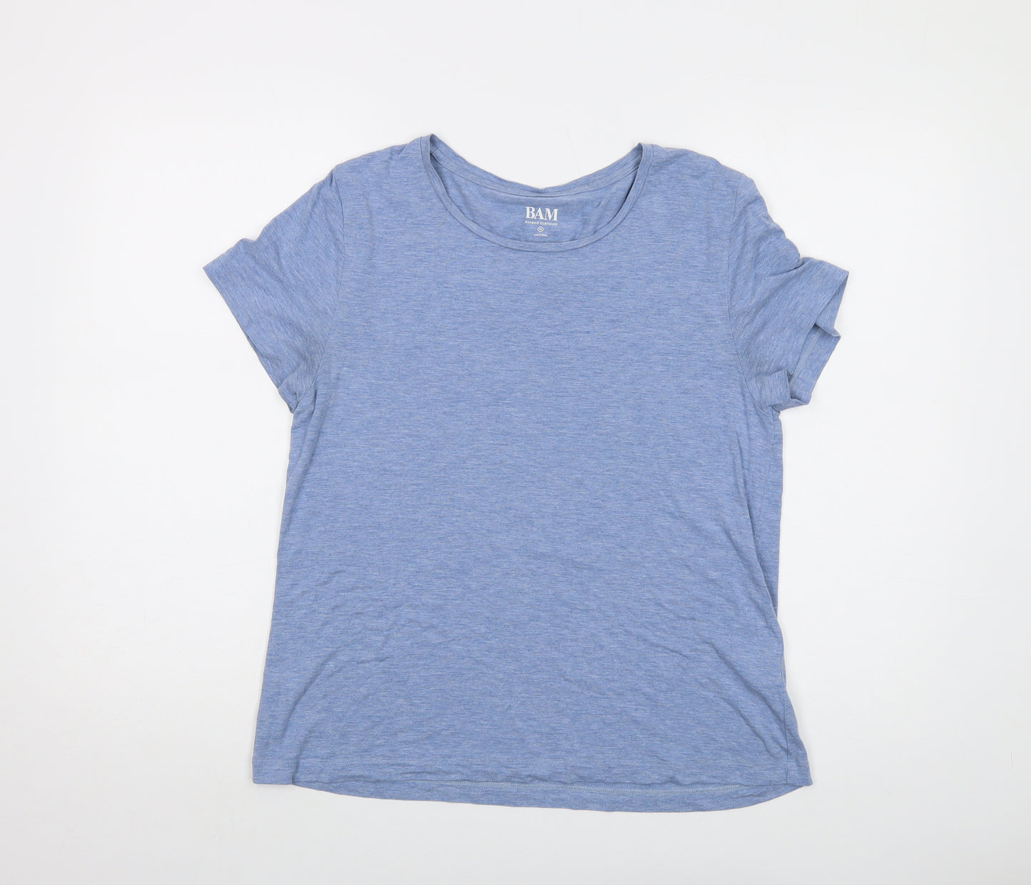 Bam Womens Blue Viscose Basic T-Shirt Size 12 Crew Neck