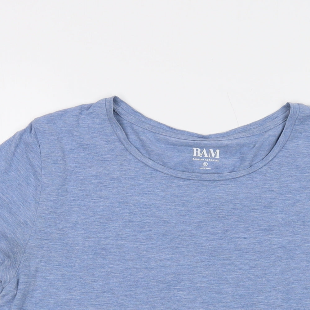 Bam Womens Blue Viscose Basic T-Shirt Size 12 Crew Neck