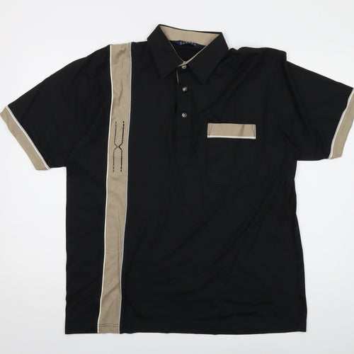 Pierre Sangan Mens Black Cotton Polo Size L Collared Button