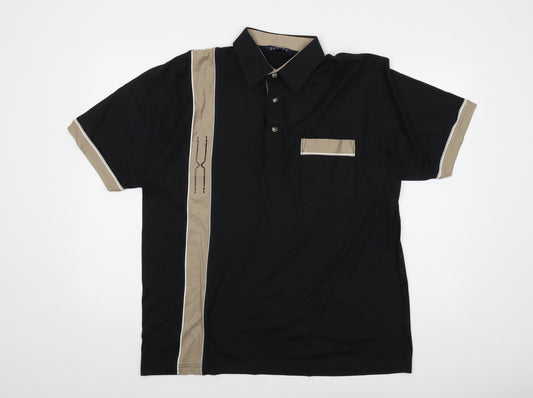 Pierre Sangan Mens Black Cotton Polo Size L Collared Button